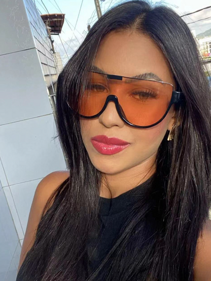 Luxury Brand Designer Half Frame Oversized Sunglasses One Piece Shades