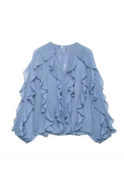 Simple Laminated Trim Chiffon Shirt