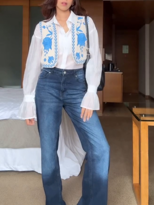 Blue Flower Embroidered Vest