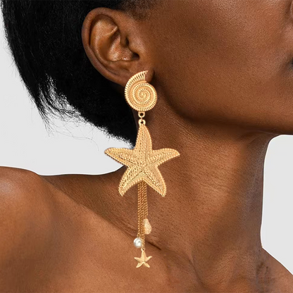 All-match Starfish Conch Tassel Earrings