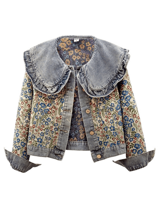 Peter Pan Collar Jacquard Denim Jacket