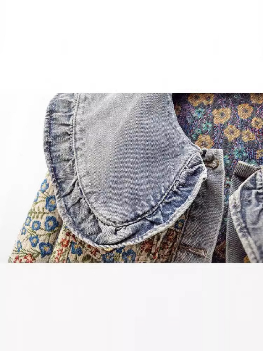 Peter Pan Collar Jacquard Denim Jacket