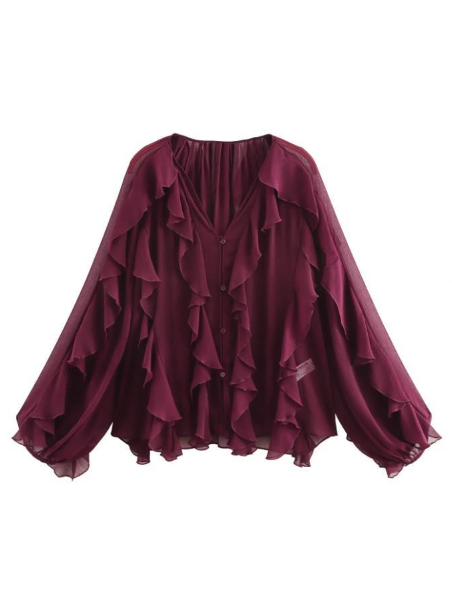 Simple Laminated Trim Chiffon Shirt