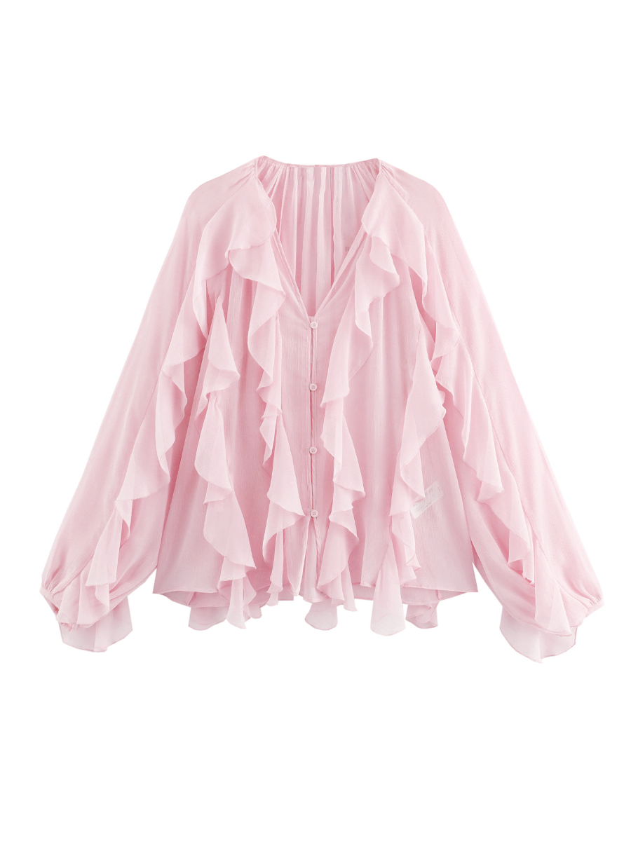 Simple Laminated Trim Chiffon Shirt