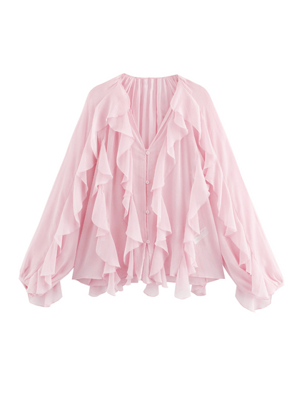 Simple Laminated Trim Chiffon Shirt